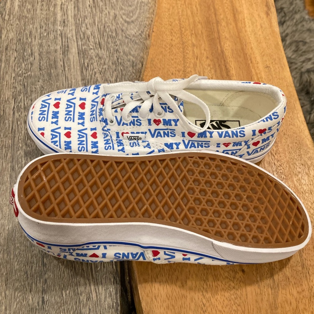 Vans lace-up red white & blue.  New never worn.  “I love Vans” print. Size 7.5
